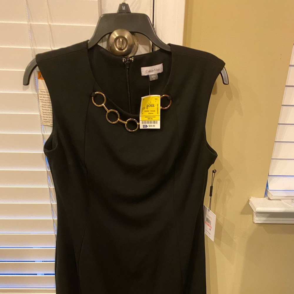 Black Calvin Klein Dress with Gold Chain Accent